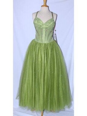 MayQueen #508 Beaded Taffeta and Tulle Prom Gown With Corset -Size 8-LIME GREEN